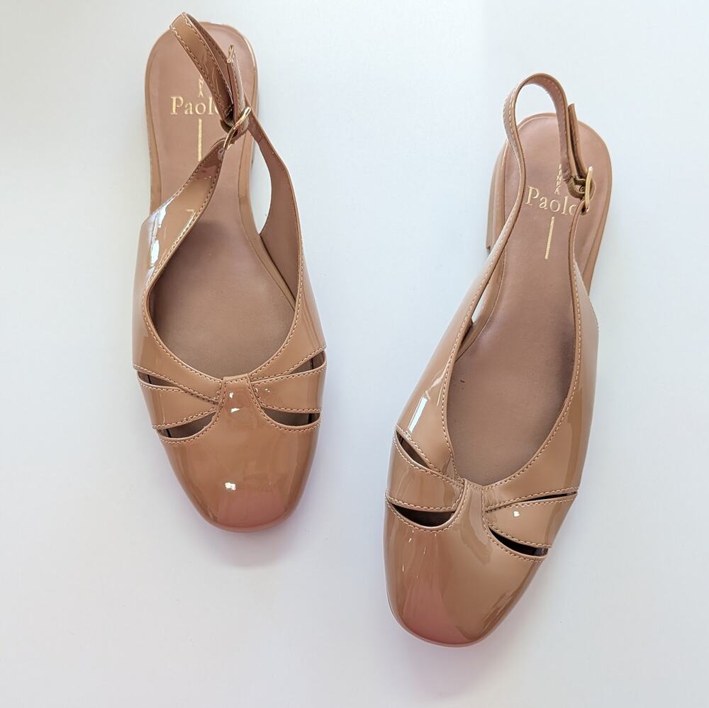 Linea Paolo Deena Slingback Flat Shoes Womens 8M Tan Faux Patent Leather NWOT